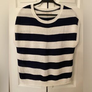 LOFT Women's Navy and White Striped Dolman Sweater Large
